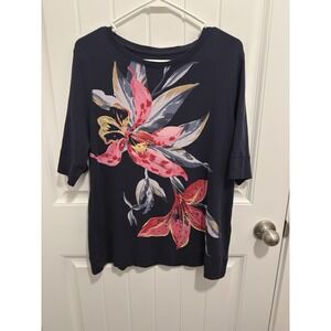 Chico's Women's Bright Navy Floral Top Size‎ 2(L)